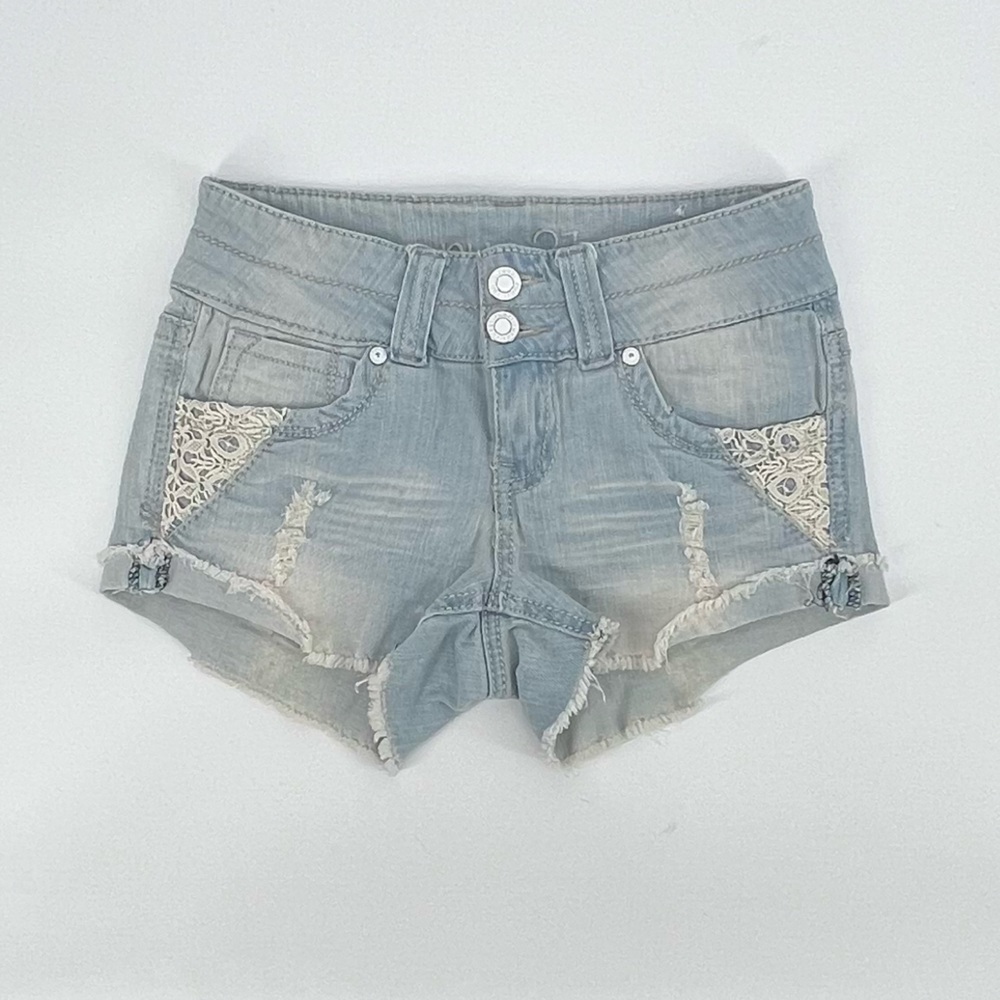 Rue21 Lace Distressed Frayed Hem Cut Off Jean Shorts Size 0 Women’s